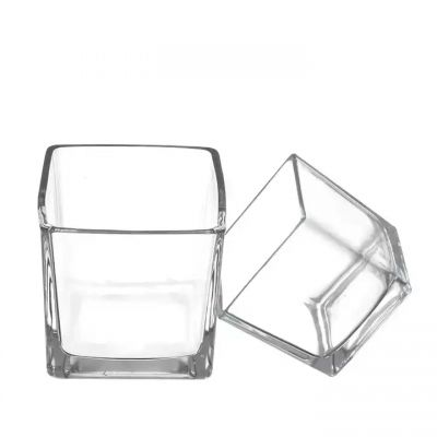 Wholesale Clear Cube Glass Square Candle Jar Container with Lids in Bulk Private Label for Soy Wax Scented Candle Making