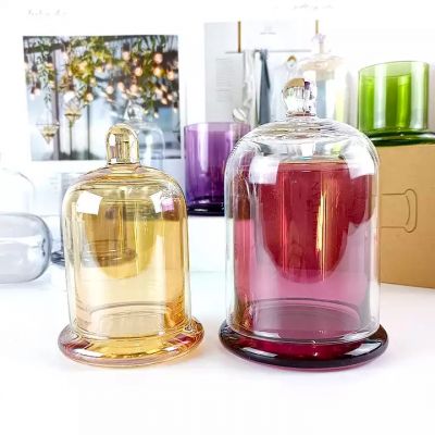 Wholesale Color Crystal Domed Bell Cloche Candle Jars Glass Container with Lids in Bulk for Soy Wax Scented Candle Making