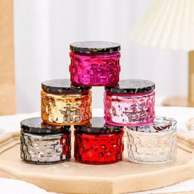 Wholesale new DIY color relief starry sky small candle jar with metal cover for holiday gifts