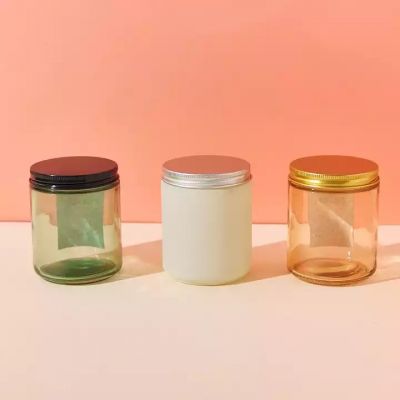 Fancy Wedding Gift Empty 250ML Green Amber Candle Cups Container Glass Candle Jars with Aluminum Cover