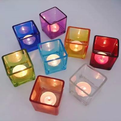 Modern minimalist colored transparent square glass candle jars romantic candle light home bar confession decoration