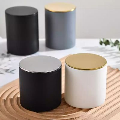 Matte color DIY handmade ceramic glass candle jars scented wax luxury empty glass candle holder with wooden lid