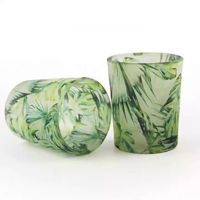 Nordic green plant printing glass candle holder DIY incense candle cup romantic candle light dinner pen holder decoration