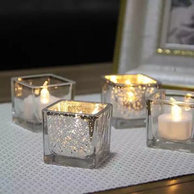 Explosive simple electroplated candle jars glass square glass candle holder for restaurant decoration