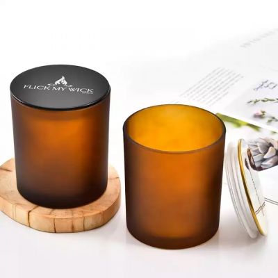 Wholesale luxury straight empty frosted amber candle holders with lid for wedding candles
