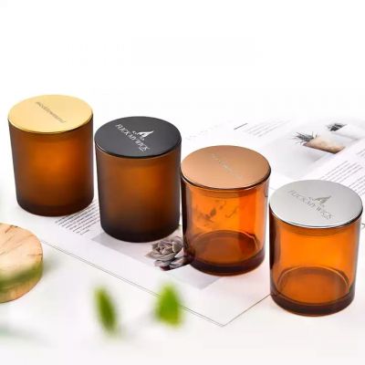 Home Decoration empty Amber Tealight Candle Holder Glass Brown Small Votive Candle jar with wooden lid