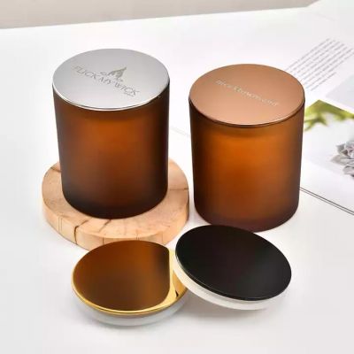 Bulk Candle Containers round empty 6OZ Amber Candle Jars for Making Candles with Bamboo Lids