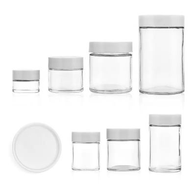 Flower Packaging 1oz 2oz 3oz 4oz 6oz 8oz 12oz 16oz clear round glass jar straight side child proof jars with child resistant lid