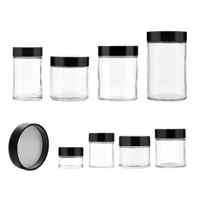Wholesale food grade container packaging clear high quality glass bottle straight side jar with child resistant lids