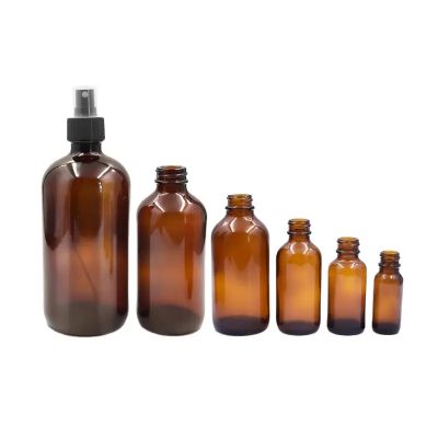 High quality 15ml 30ml 60ml 120ml 240ml 480ml amber boston beverage glass bottle for cosmetic with pump lid
