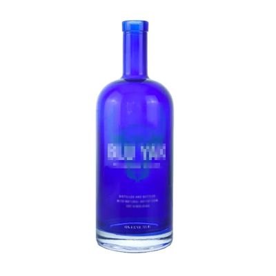Hot in stock 700ml 750ml round blue spirit vodka bottle glass bottle with cork cap