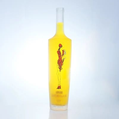 Hot Sale Empty Screen Printing Rum Bottle Liquor Glass Bottle 500ml 750 ml with Cork Cap