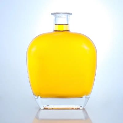 750ml glass bottle customized shape clear whiskey bottle liquor glass bottle with cork