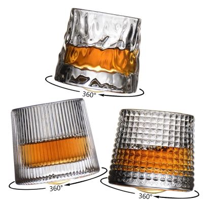 Hot Sellers Crystal Round Bottom Glass Lead Free Wine Whiskey Water Glass Rotating Cup For Home