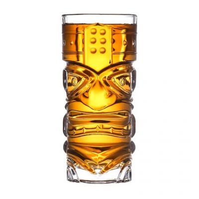 Unique design tiki style 410ml lead-free crystal grimace pattern tiki glass cup water glass