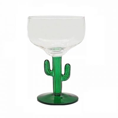 400ml 14oz Funny Special Shape Unique Green Cactus Wine Glass Colored Stem