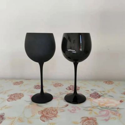 Wholesale Solid Black Color Glass Goblet Frosted Wine Glasses With Black Stem