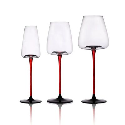Personalized Hand Blown Long Red Stem Black Base Glassware Luxury Wedding Crystal Wine Glasses For Lovers
