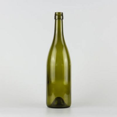 Wholesale 750ml screw cap burgundy shape dark green wine glass bottle