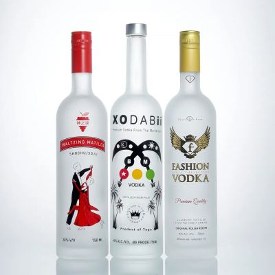 Custom logo printing frosted surface 750ml vodka liquor glass bottle