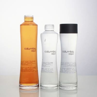 Customized shape screen printing logo 700ml 500ml liquor juice beverage water coffee tea glass bottle with plastic cap