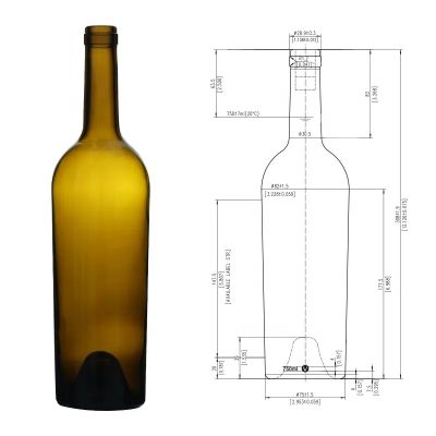 Wholesale empty cheap 750ml wine glass bottle bordeaux glass wine bottle