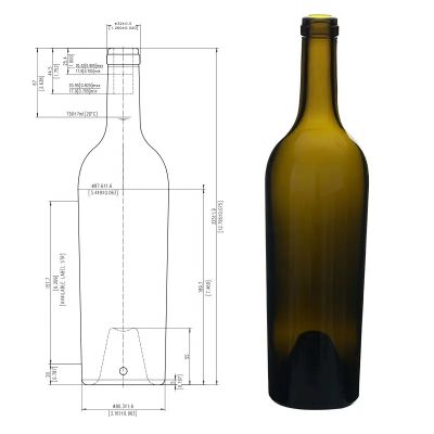 Good quality 750ml glass wine bottle bordeaux green wine bottle