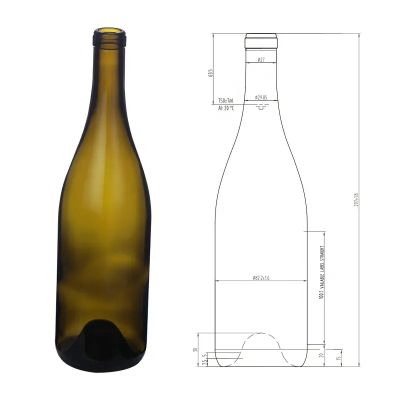 Excellent quality 750ml cork finish color burgundy wine glass bottle