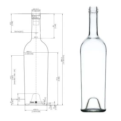 Best quality cabernets glass bottle 750ml empty clear glass wine bottle