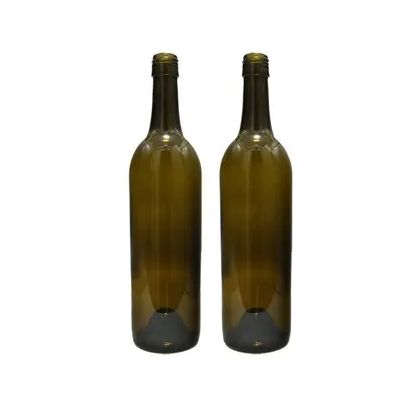 750ml Wholesale Empty Antique Green Glass Bordeaux Shaped Rounded Top Wine Bottles Custom