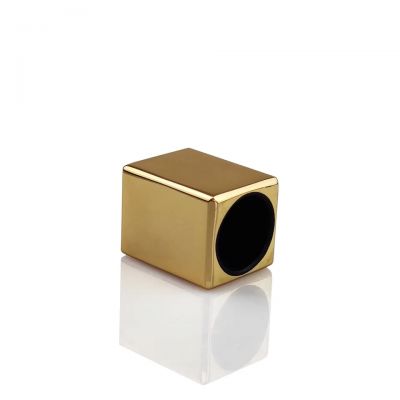 Custom engrave silkscreen logo on top 15mm luxury gold zinc alloy parfum bottle cap square