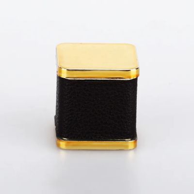 2023 High grade golden black 15mm perfume bottle Square Plastic ABS Splice matte leather perfume bottle cap
