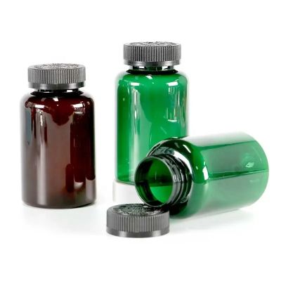 300ml green empty capsule bottle pet pills tablets vitamin bottles custom child resistant cover