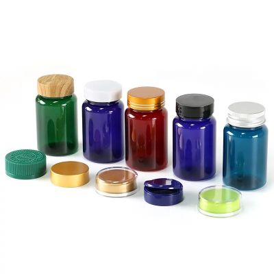 100ml plastic capsule bottle vitamin tablet pills bottle with different cap red blue green bottle for packaging