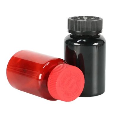 specialized capsuled bottles red black vitamin pills containers calcium tablets jars with colorful cap