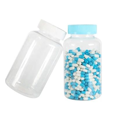 Factory 500ml Pet Transparent Round Plastic Health Care Bottle For Powder Tablet With Child Proof Resistant Screw Cap