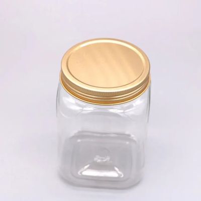 Food Packaging 50ml 100ml 200ml 250ml 300ml 500ml Transparent Square Pet Plastic Cream Nut Candle Jar With Gold Aluminum Lid