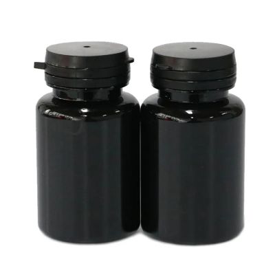 best selling black plastic pill bottle with screw tear off lid empty capsules vitamin bottle protein jar powder
