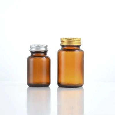 Mini 50ml Glass Amber Clear Jar Health Care Pill Vitamin Capsule Bottles With Aluminum Cap