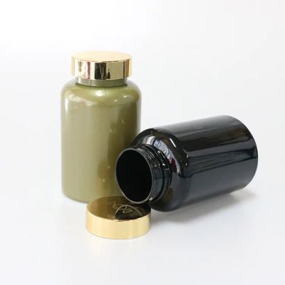 Plastic Pills Bottle Dark Green Empty Seal Bottles Solid Powder Pill Capsule Vial Container With Metal Cap