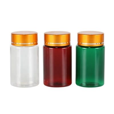 60ml plastic red green clear pet capsule jar empty pill container capsule bottle with electroplated golden cap