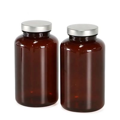 500ml transparent amber pills capsule bottle plastic PET tablets vitamin bottles with custom tinplate cover