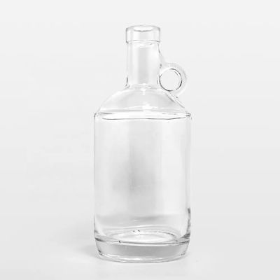 750ml 25OZ Flint Round Spirits Glass Bottle With Straight Body Panel Design Single Finger Pistol Grip Handle