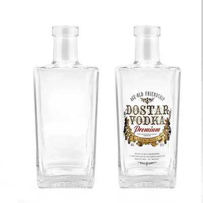 Customized 500ml 700ml clear square empty glass wine bottle Liquor Spirits Bottles For Vodka Whiskey alcohol drinking
