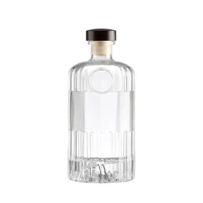 Wholesale customized round transparent 500ml fruit wine beverage whiskey vodka rum spirit glass bottles with stoppers