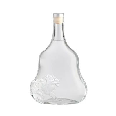 Wholesale Brandy Whisky Rum Clear 500ml 750ml Square Empty Glass Liquor Wine glass Bottle With Cork Lid