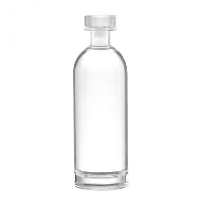 Hot selling custom round transparent 500ml 750ml beverage whiskey rum vodka spirit glass bottle with cork stopper