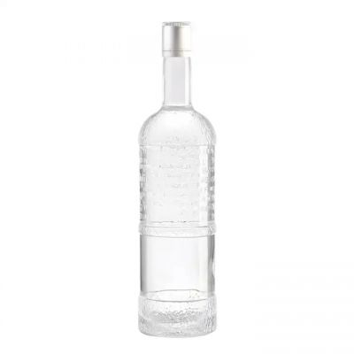 New design luxury custom Engraving 750ml liquor for vodka gin whisk round spirit bottle with cork liquor glass bottle