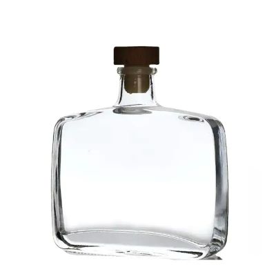 Custom Square Spirit Liquor Bottle 750ml Gin Whiskey Wine Vodka Glass Bottle for Brandy Rum with Synthetic Cork