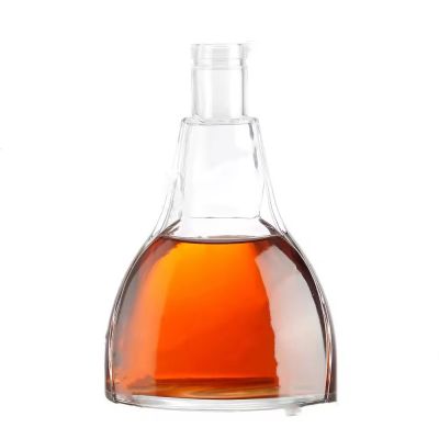 Custom Shape 200ml 375ml 500ml 750ml Transparent Round Empty Wine Whisky Vodka Tequila Bottle With Cork Lid